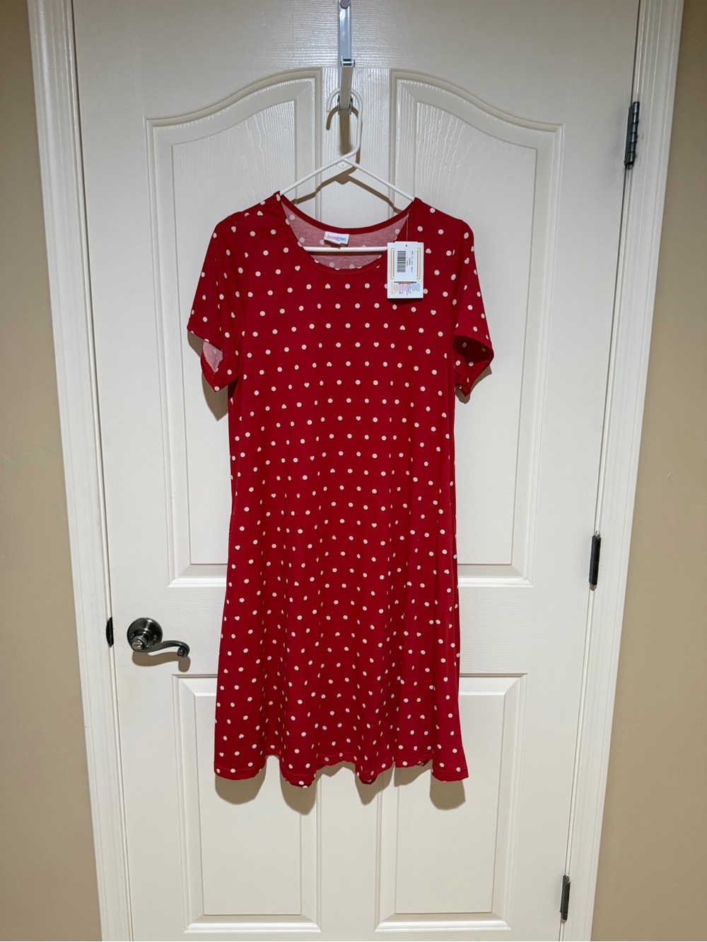 LuLaRoe Red Polka Dot Short Sleeve Jessie Swing Dress